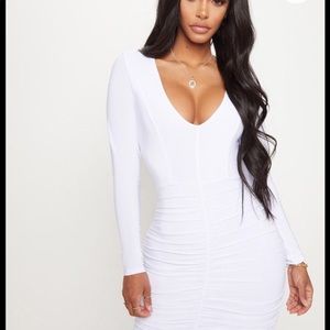 Shape White Ruched Slinky Mini Dress
